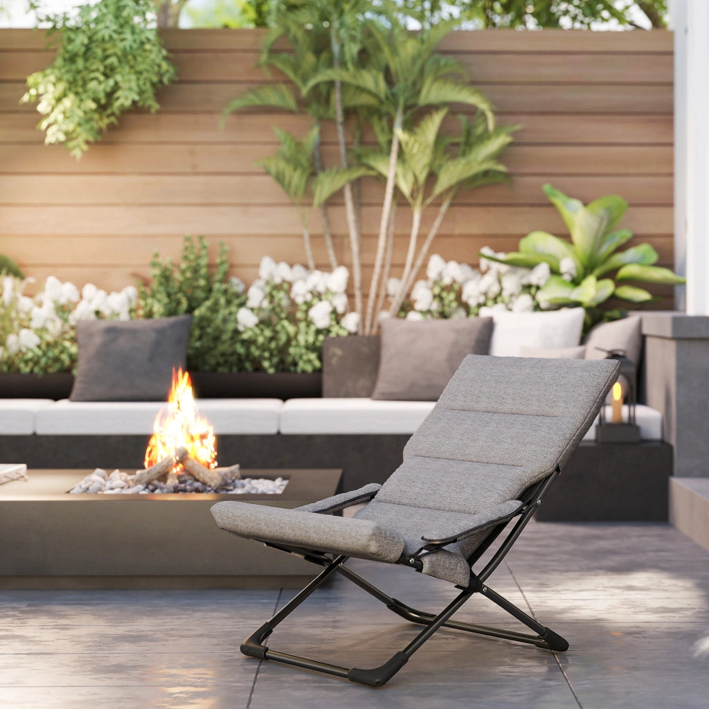 Sedia pieghevole da giardino con cuscino e braccioli ¨C zephmum ¨C grigio