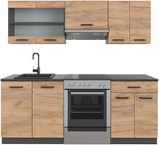 Cucina componibile R-Line, Quercia dorata/antracite, 200 cm, PL Antracite, adatto per l'espansione individuale con moduli aggiuntivi
