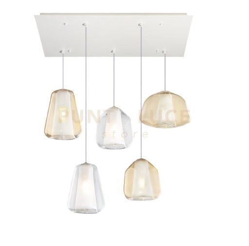SOSPENSIONE BIANCO 5 LUCI RETTANGOLARE VETRI (ALPHA AM) (BETA AM + TR) (GAMMA TR + AM) 1176BI-S5 R ABG-TA