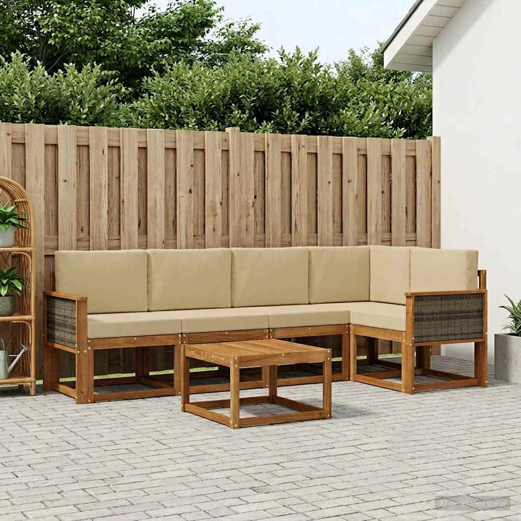 Set di divani da esterno 6 pz Naturale e Beige 3385229