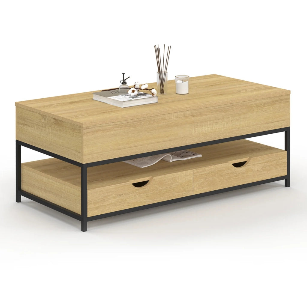 IDMarket - Tavolino rettangolare alzabile DETROIT con 2 cassetti dal design industriale