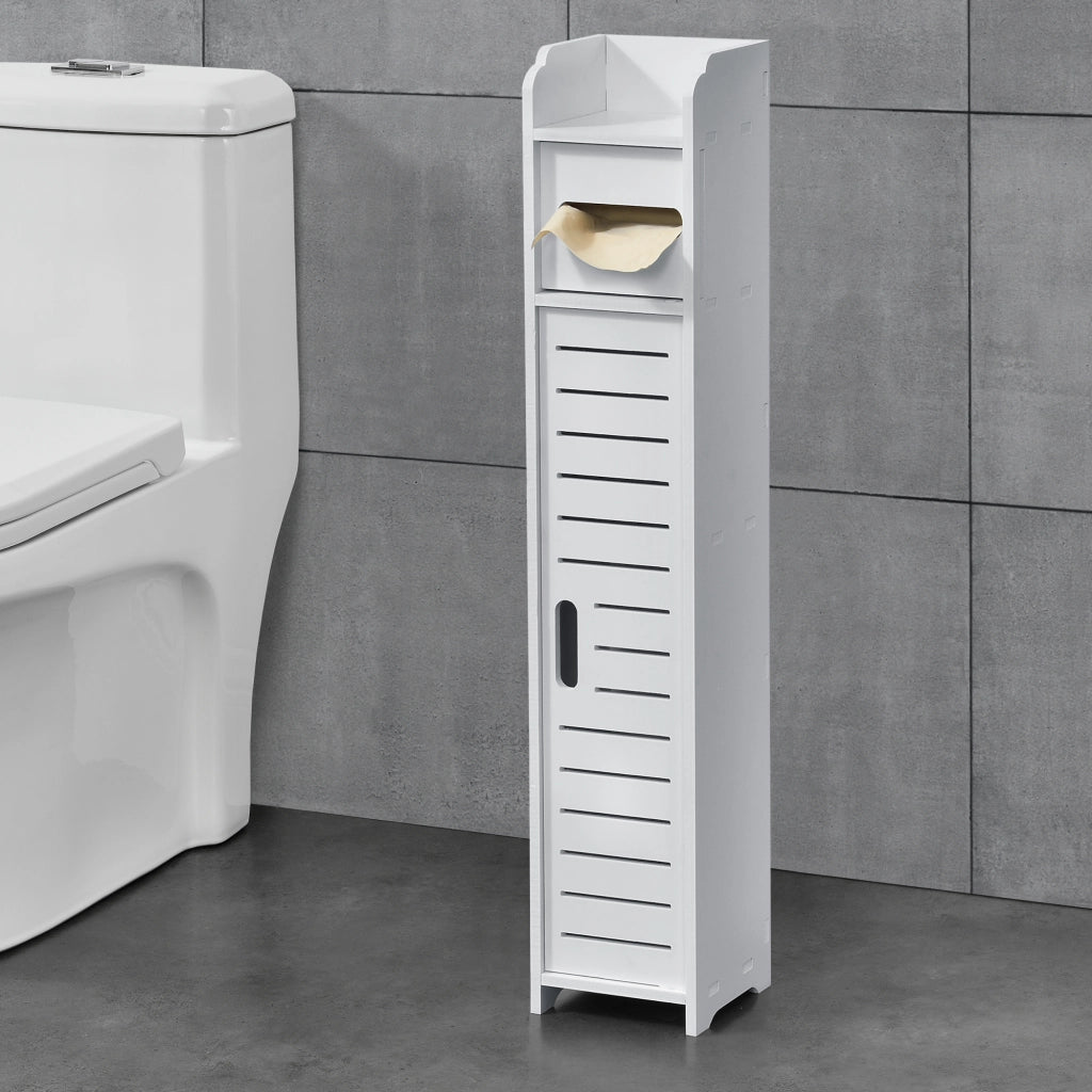 Mobiletto Contenitore Leoben da Bagno con Scomparto Porta Carta Igiencia 80 x 15 x 15 cm - Bianco [en.casa]
