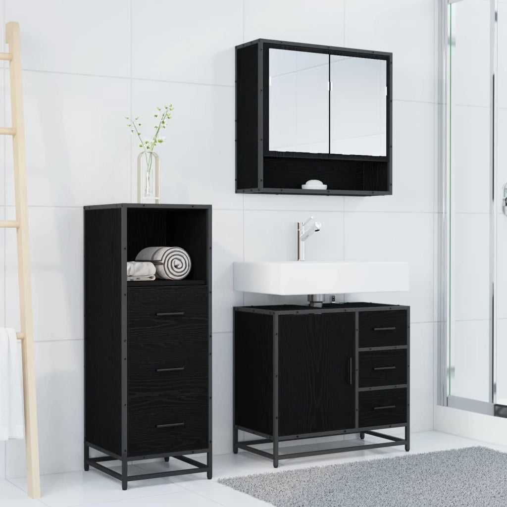 Set di mobili per il bagno 3 pcs Rovere Nero Legno multistrato