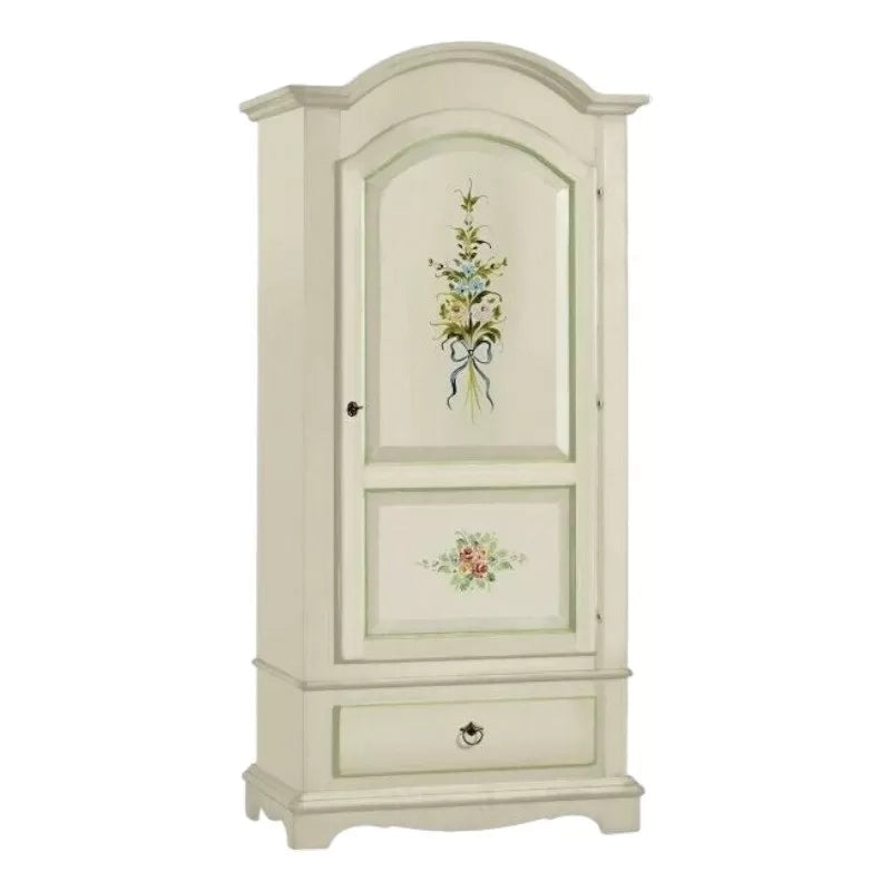 Armadio 1 porta in legno shabby bianco decorato 96x56x196 (584) - Mobili 2G