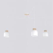 Lampada a sospensione KRU a tre luci in metallo bianco e legno