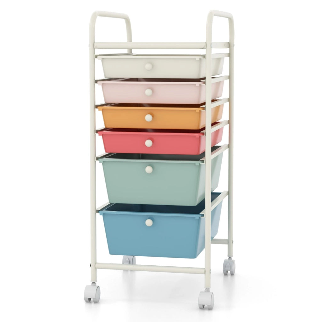 Carrello cassettiera multiuso con 6 cassettiera in plastica con ruote-Scaffale-Carrello per cucina 43,5x34x76cm Colorato