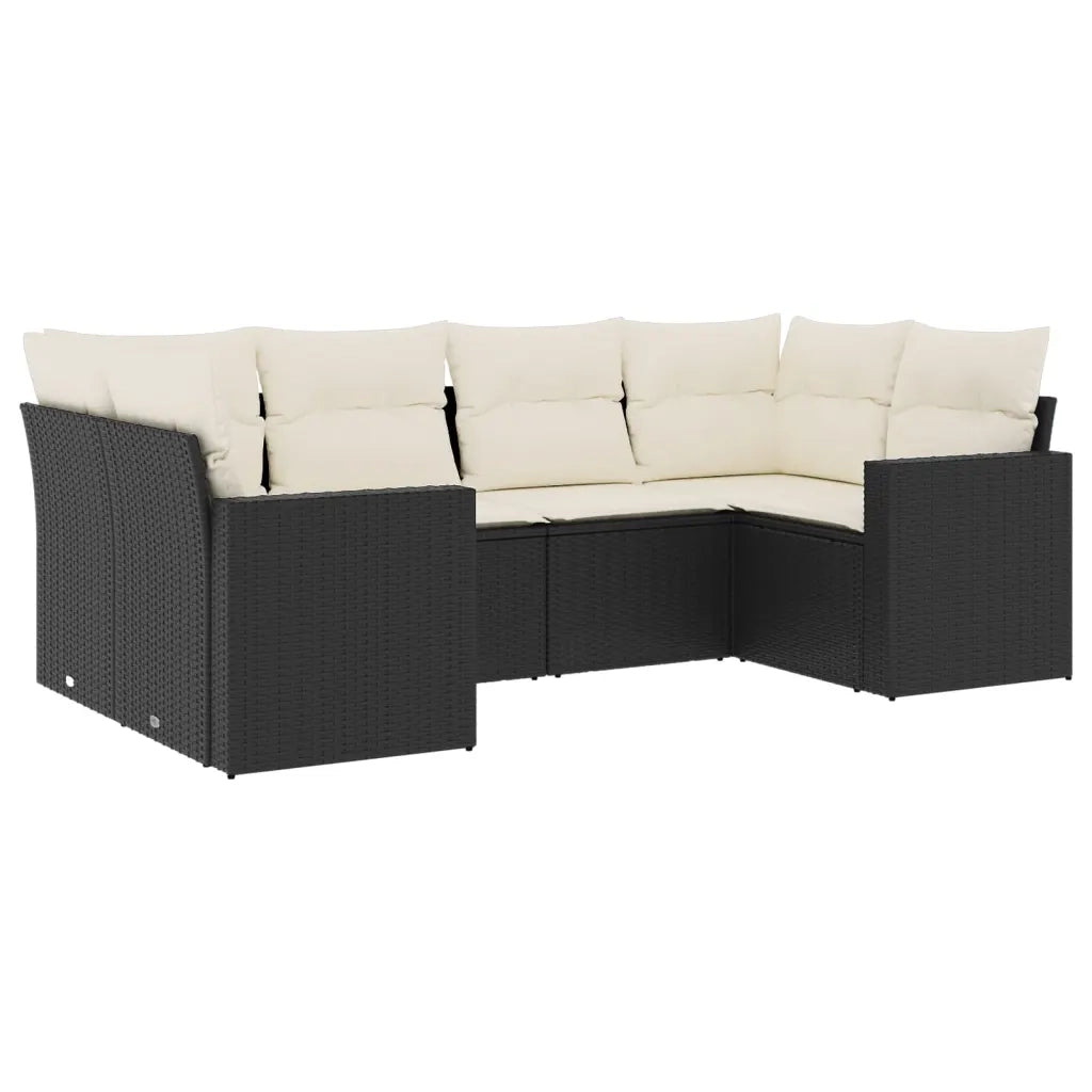 Set Divano da Giardino 6 pz con Cuscini Nero in Polyrattan 3251713