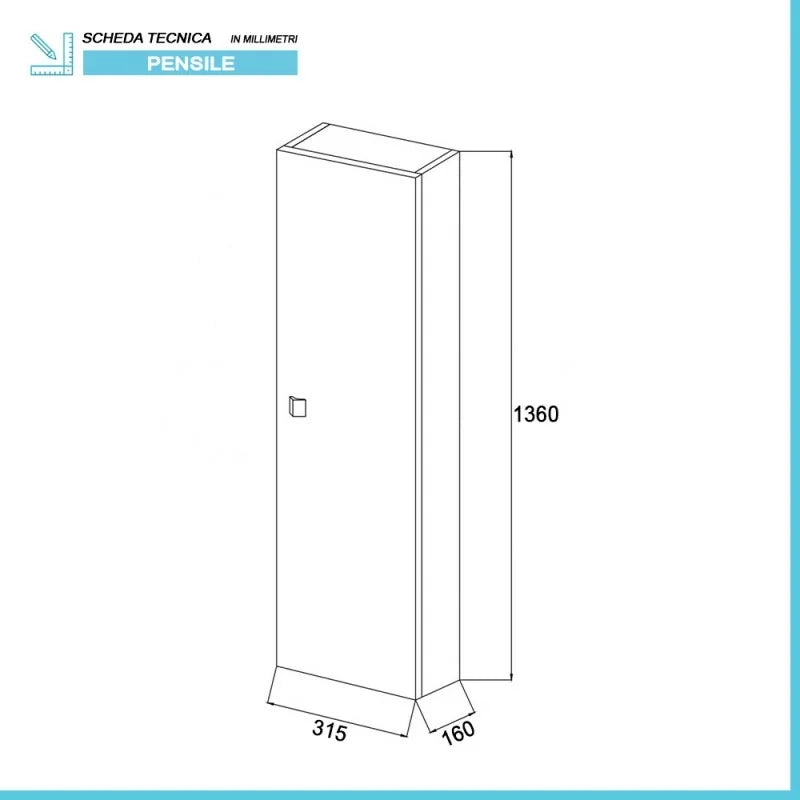 Colonna bagno sospesa 136h cm rovere ghiaccio anta reversibile