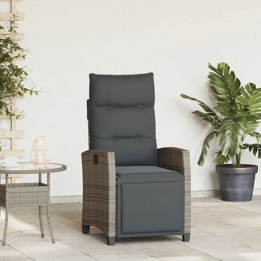 Sedia Reclinabile da Giardino | Sedie da Esterno con Tavolino Grigio Polyrattan