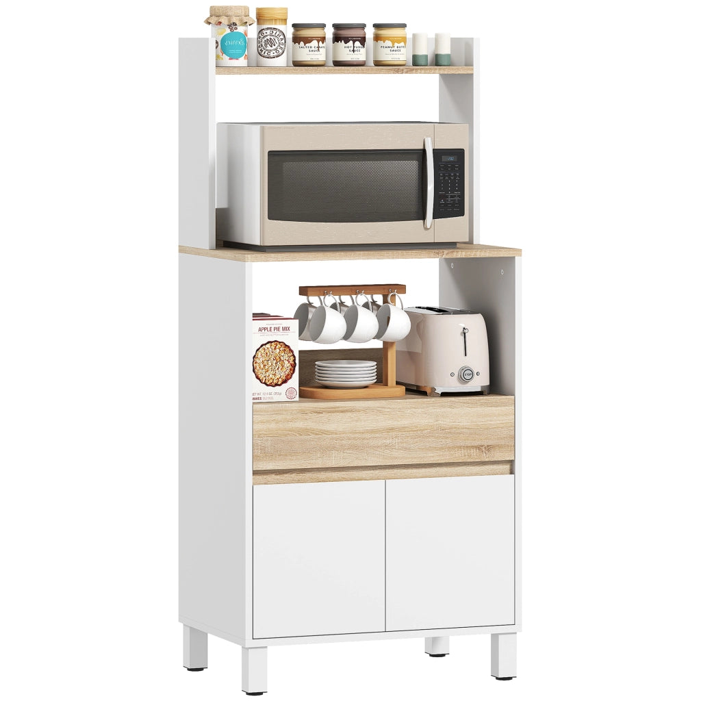 Buffet Cucina con Ante, Cassetto e Ripiano Superiore ¨C Zephmum ¨C Quercia e Bianco 60x40x131 cm