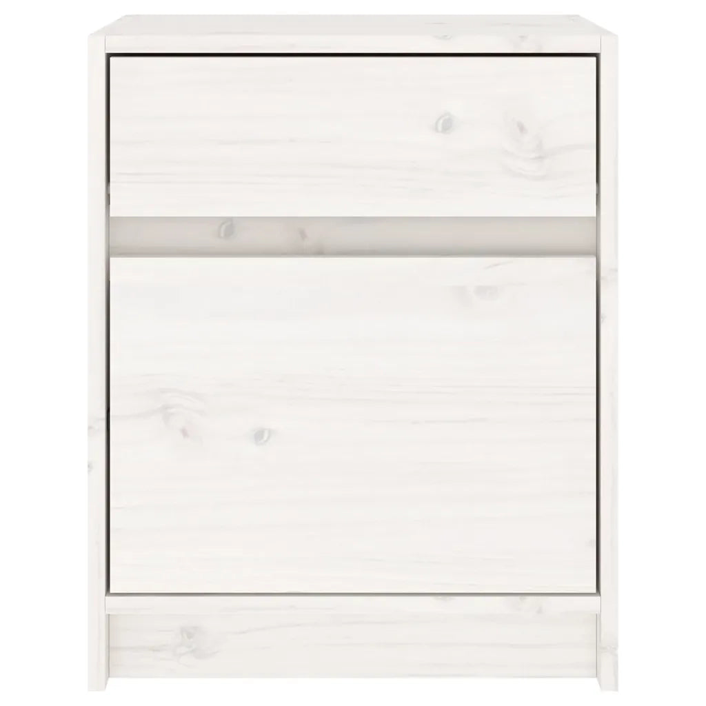 Comodino Bianco 40x31x50 cm in Legno Massello di Pino 808125