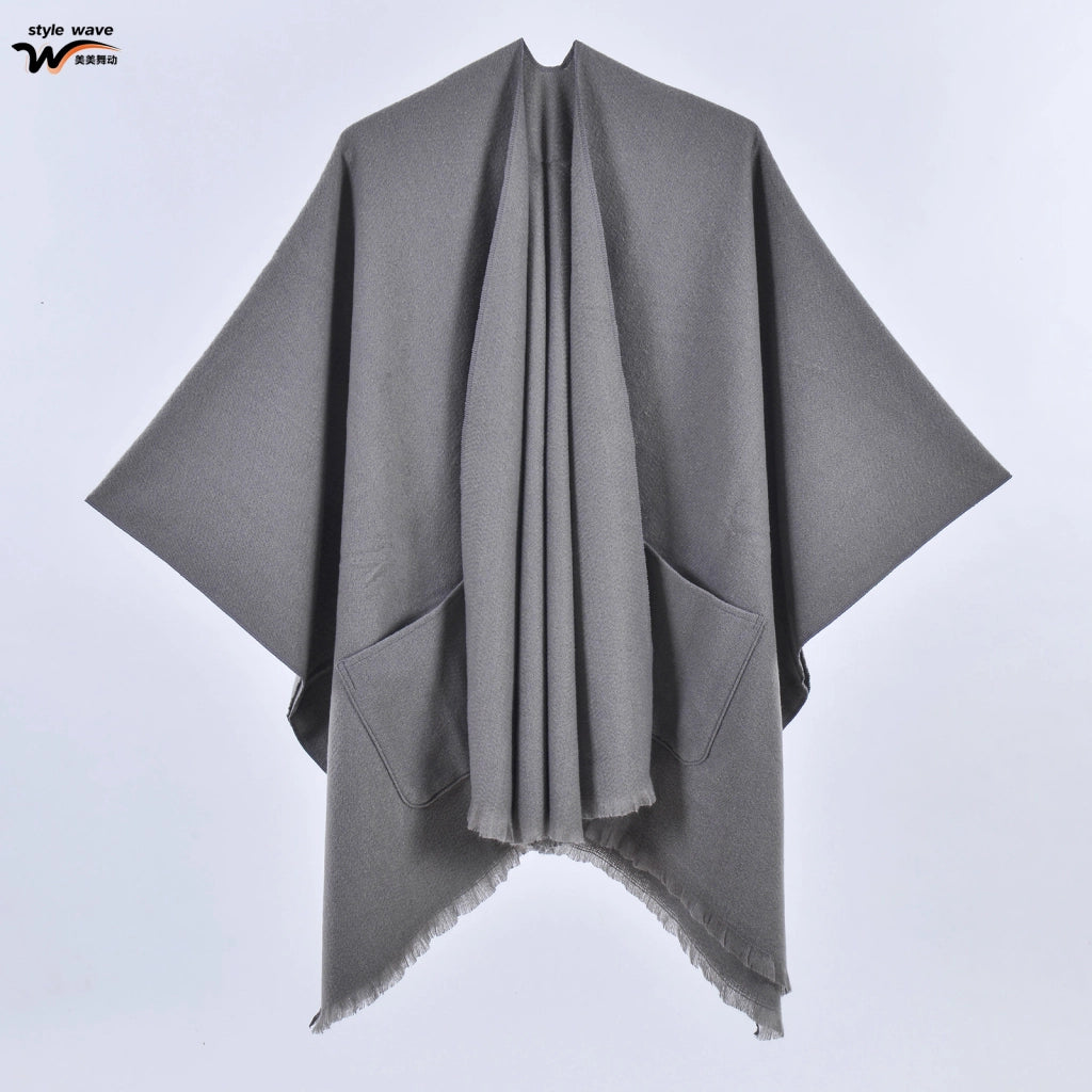 Sciarpa da donna, elegante mantello con cintura diagonale monocromatica