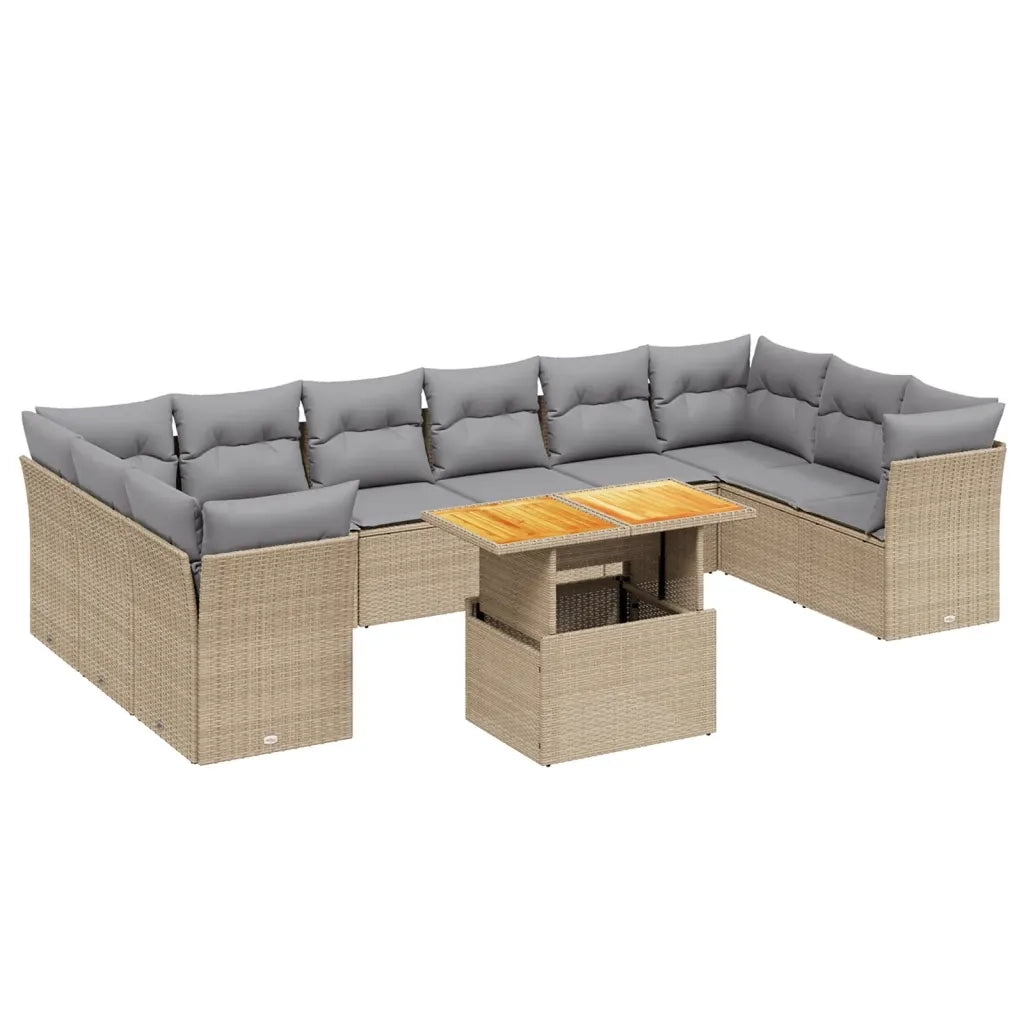 Set Divani da Giardino 11 pz con Cuscini Beige in Polyrattan 3271024