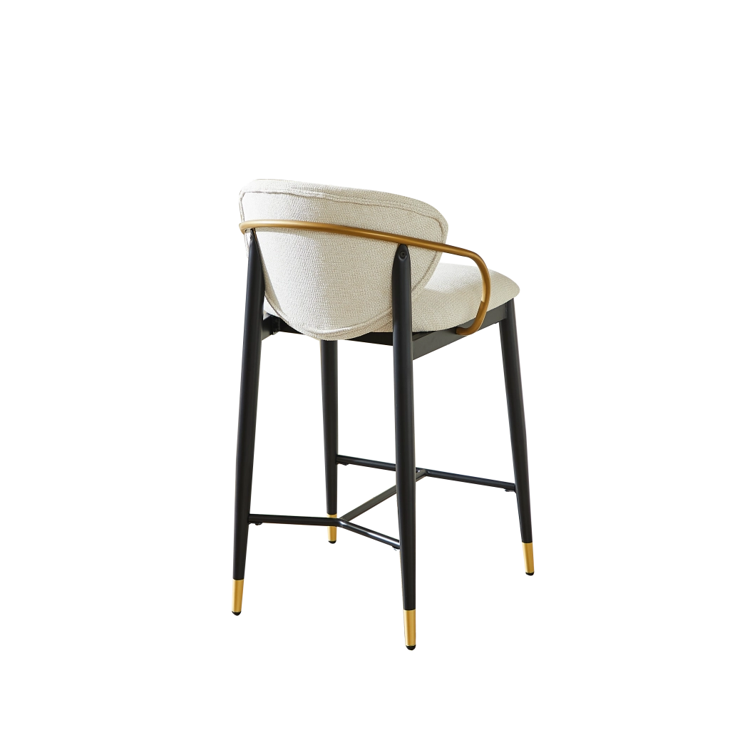 Set 2 Sgabelli da Bar ¨C MINIMAL ¨C Velluto Chenille Beige, Nero, Oro, Schienale, Altezza Regolabile