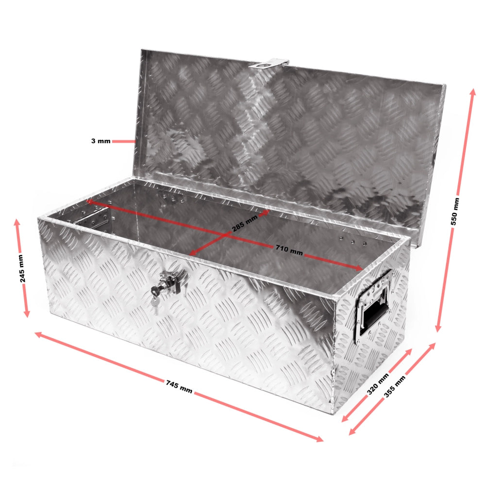 Baule in alluminio portattrezzi Cassa Box per attrezzi utensili 76x32x24,5cm