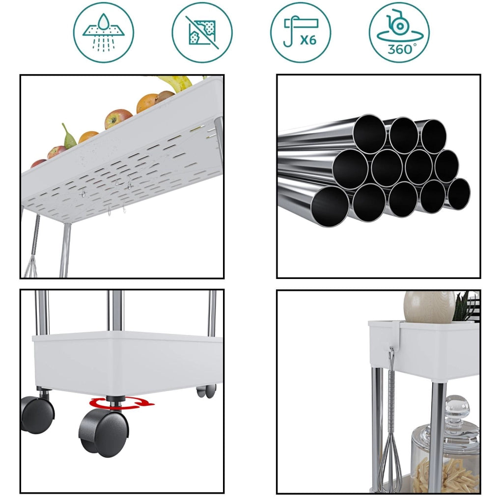 Carrello Portaoggetti A 4 Ripiani Mobile Salvaspazio In Plastica Con Ruote Struttura In Acciaio Per Spazi Ridotti Cucina Bagno Lavanderia Camera Da Letto Salotto Studio 40 x 13 x 85 Cm Bianco
