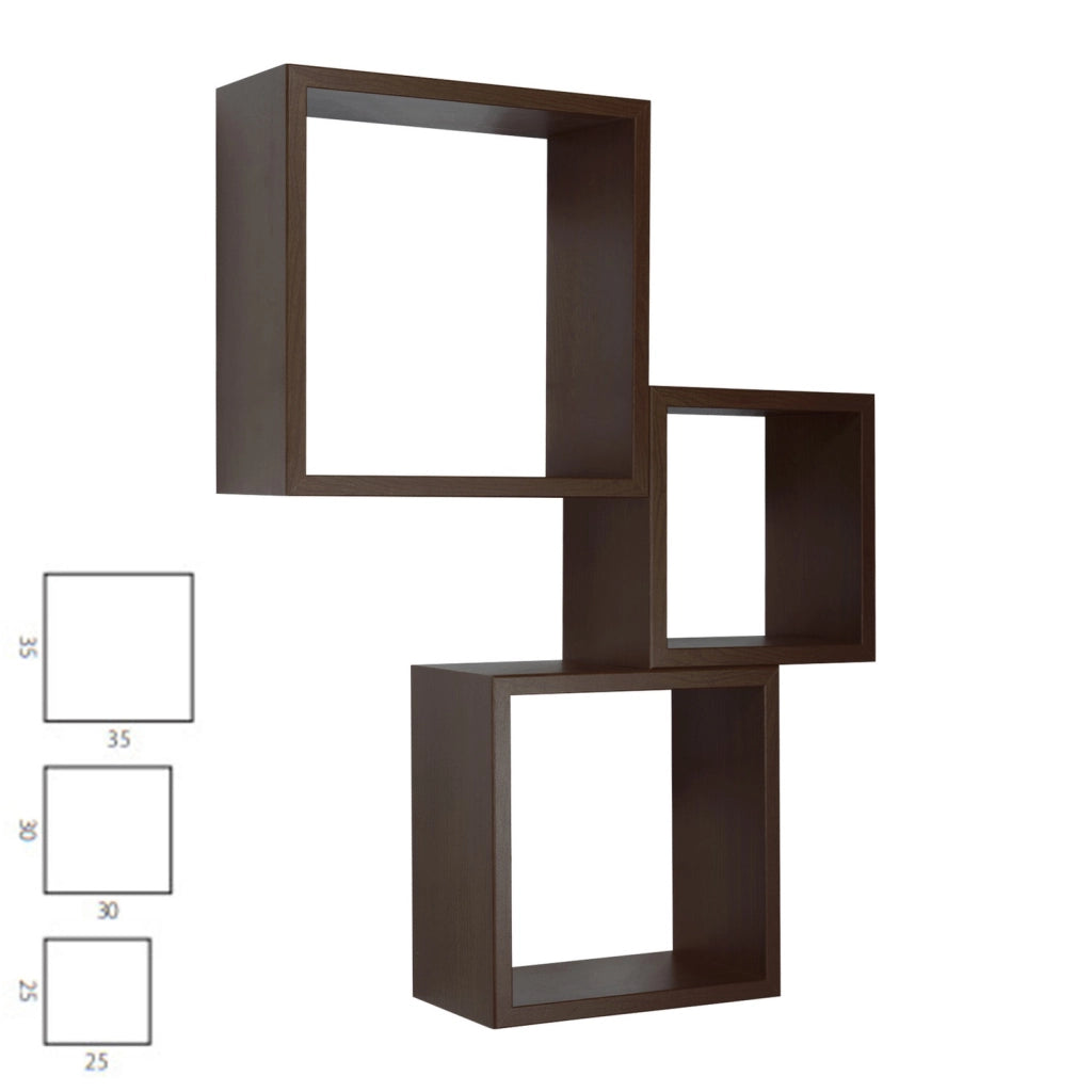 Mensole a cubo da parete set di 3 pz componibile colore Wenge' mod. InCubo