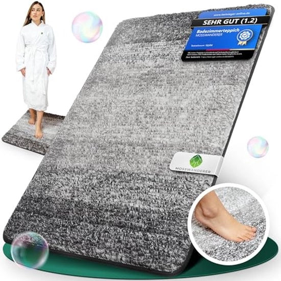 Tappeto per bagno [60x90] matrice antiscivolo - tappeto per bagno lussuoso grande e lavabile | Matrice per bagno di alta qualità per bagno, doccia e altro | Minimalista-moderno in nero e grigio