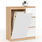 IDMarket - Mobile bagno a 1 anta TOMI con cesto portabiancheria estraibile e 3 cassetti effetto faggio bianco