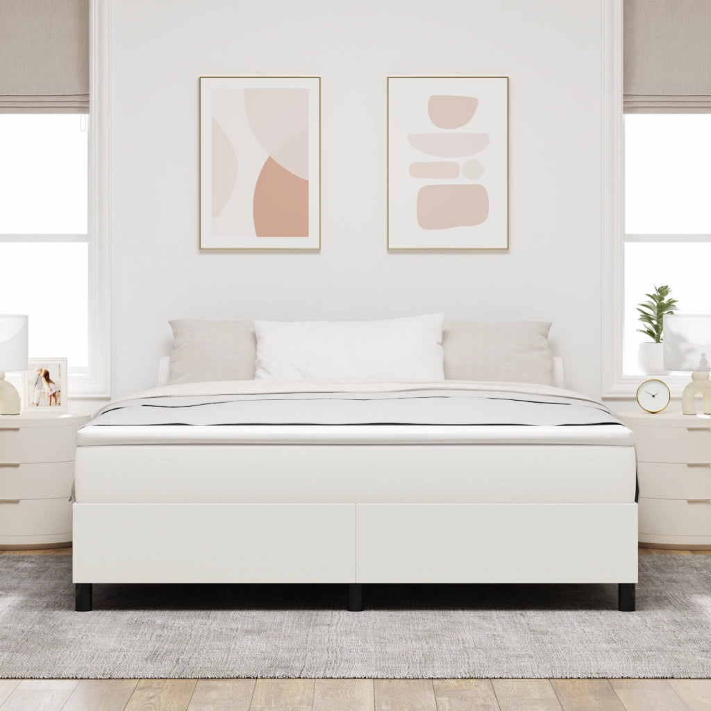 Letto con Rete a Molle con Materasso Crema Super King Tessuto in Corduroy