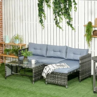 Salotto da Giardino con Divanetto, Chaise Longue e Tavolino in Rattan PE con Cuscini, Grigio