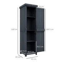 Casetta Porta Attrezzi a 3 Ripiani in Legno da Abete con Tetto in Metallo, 45x45x160 cm, Grigio