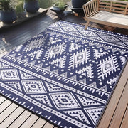 Tappeto Esterno Resistente all'Uso Esterno, Panno Plastico Opiegalabile Lavabile Resistente ai Raggi UV Invertibile Per Balcone Giardino Tappeto per Terrazza Campeggio Picnic (180 x 270 cm, Blu Marino & Bianco)