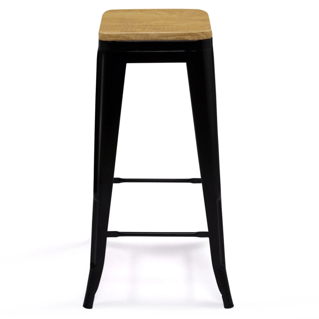 IDMarket - Set di 4 sgabelli da bar LENY in metallo nero opaco impilabili con sedile in legno