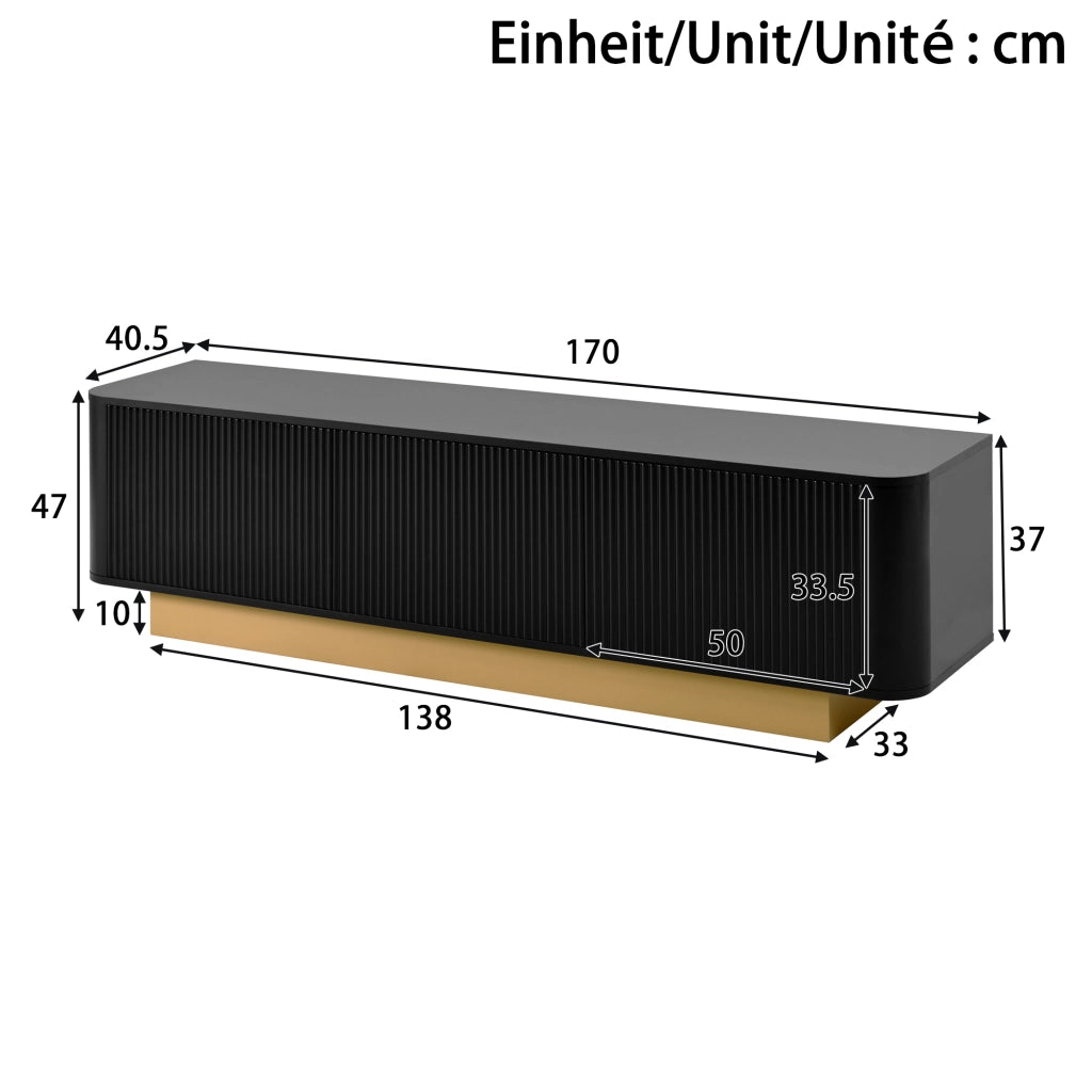 Mobile TV moderno 170 x 40;5 x 47 cm con 3 ante e gestione cavi; nero