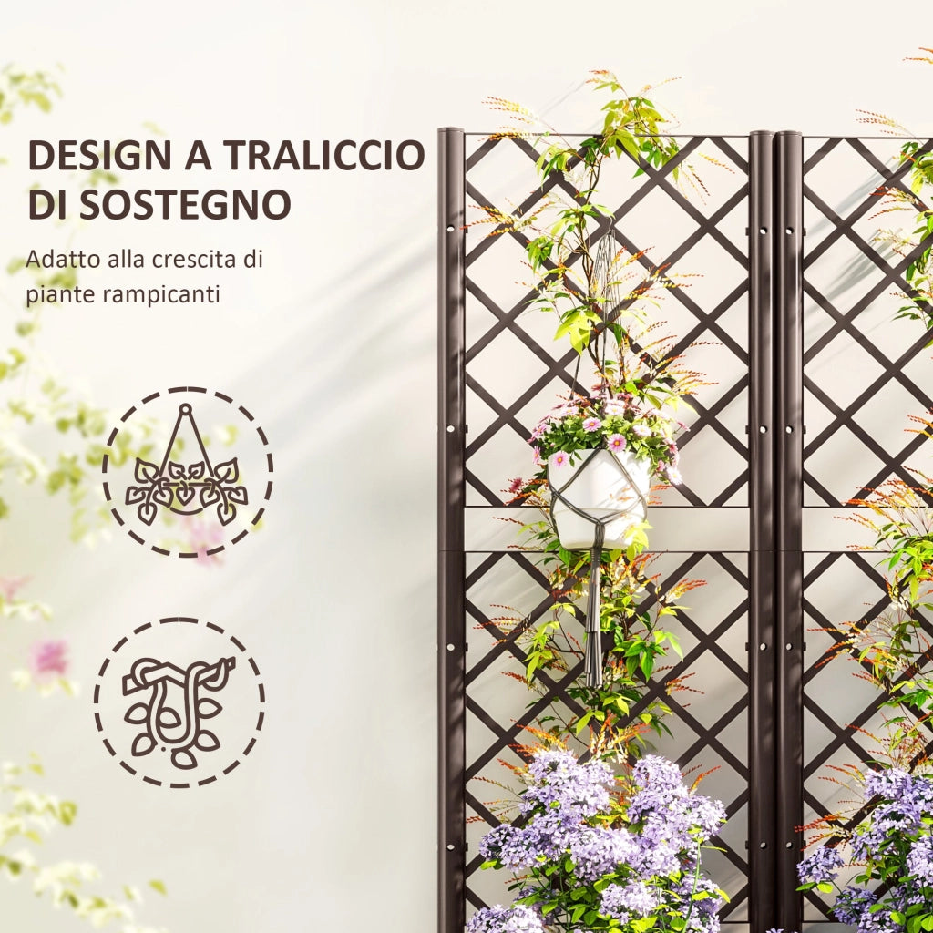 Fioriera con Traliccio per Rampicanti 80x40x135 cm 8 Fori di Drenaggio in PP Marrone