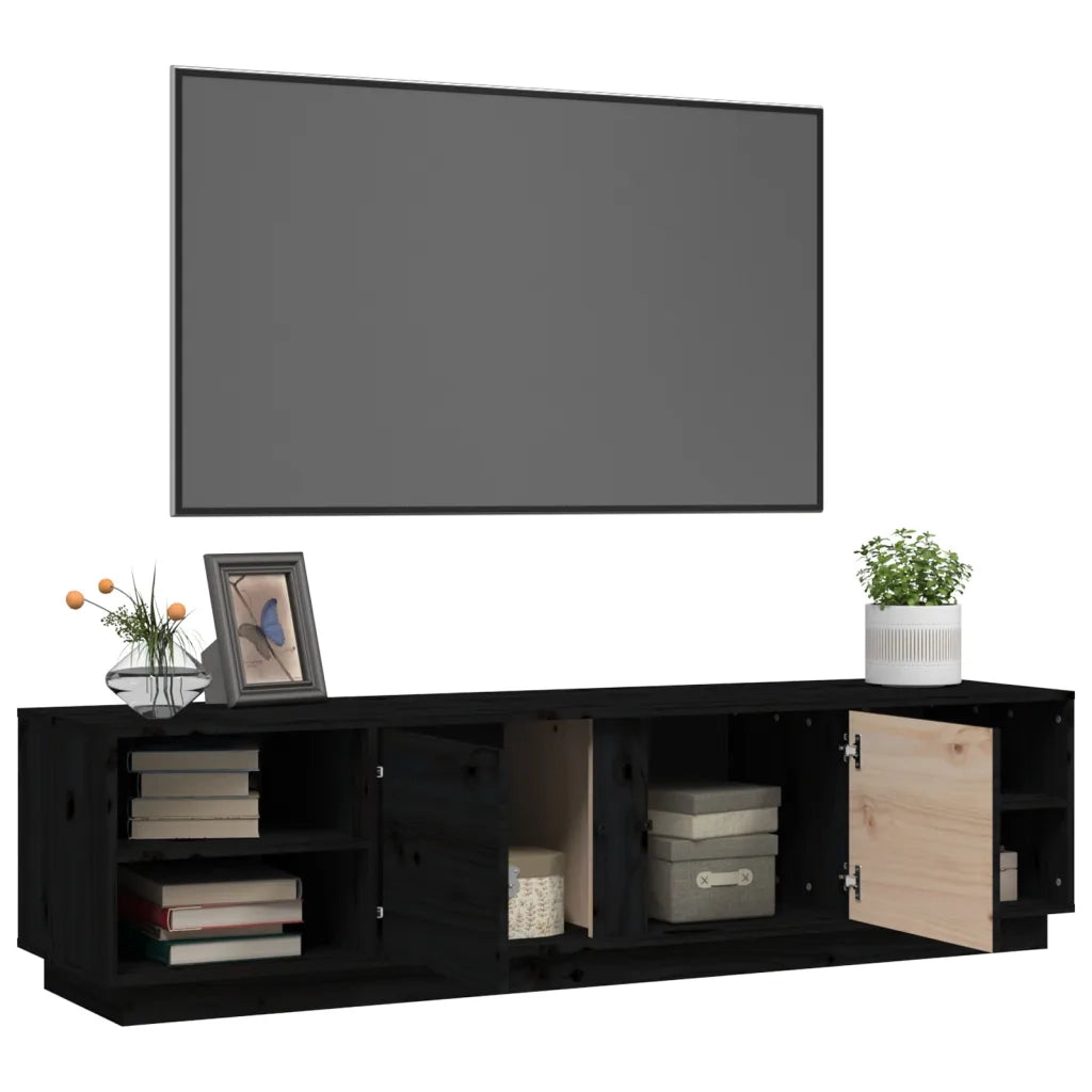 Mobile Porta TV Nero 156x40x40 cm in Legno Massello di Pino 814458
