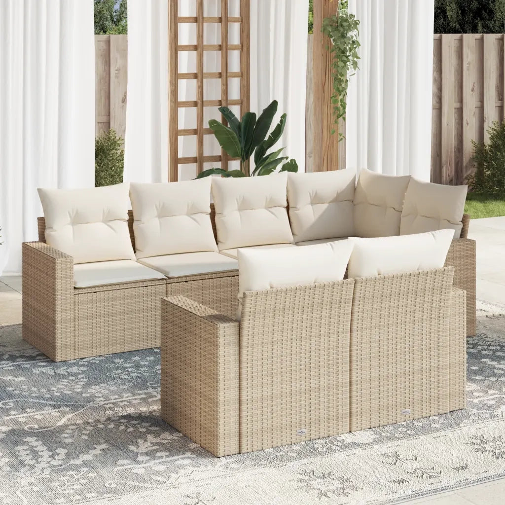 Set Divani da Giardino 7 pz con Cuscini Beige in Polyrattan 3219198
