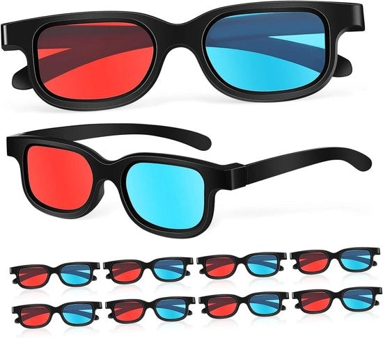 Set di 10 occhiali 3D anaglifo rossi per cinema, film e giochi