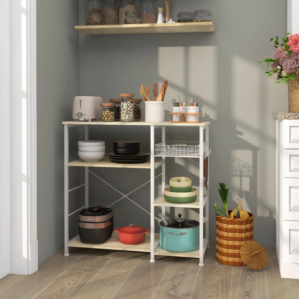 Libreria da Cucina con Cestino e Ganchi ¨C Zephmum ¨C Robe e Bianco 90x40x84,5 cm