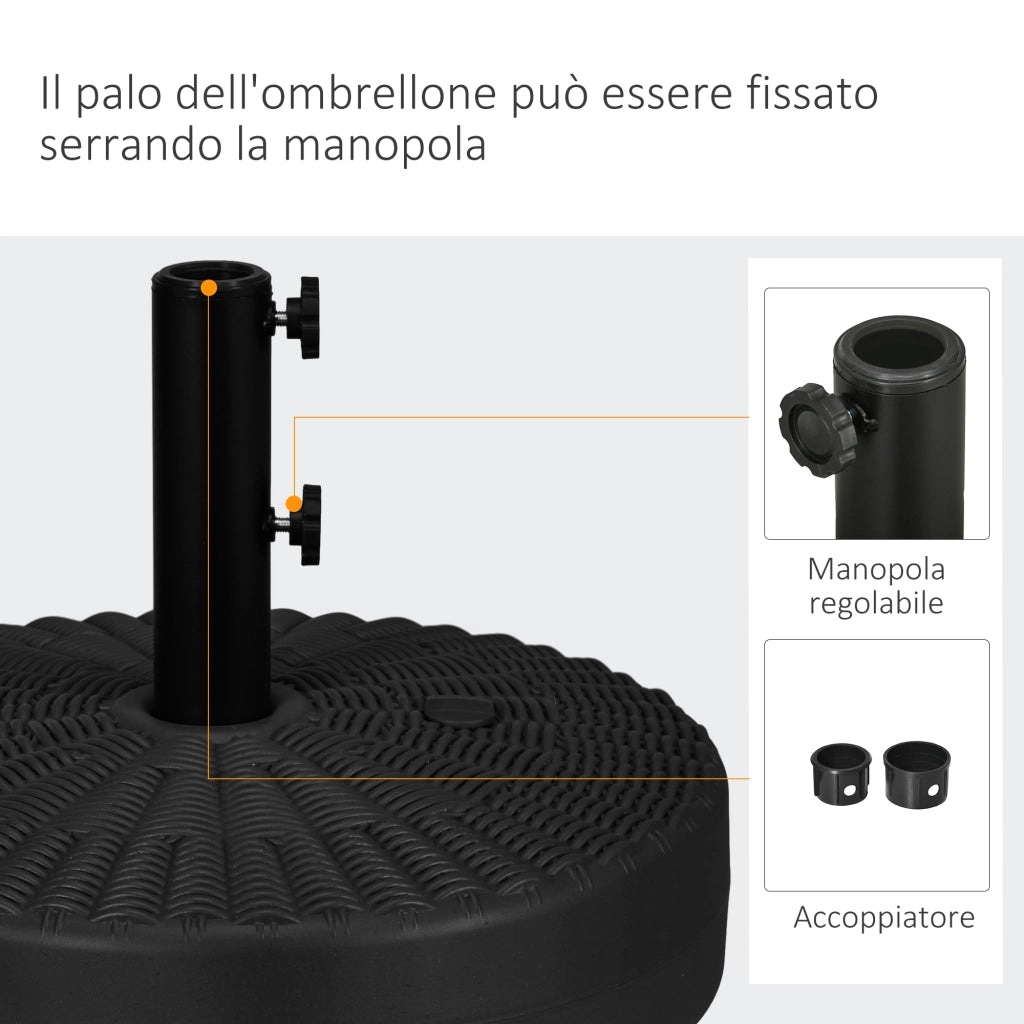 Base per Ombrellone da Giardino ¨C zephmum ¨C Nero, HDPE e Acciaio, ?51x36 cm