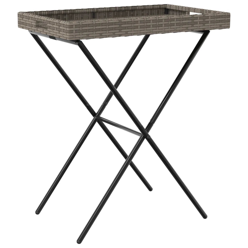 Tavolino Vassoio Pieghevole-Tavolino da soggiorno-Tavolo Grigio 65x40x75 cm in Polyrattan