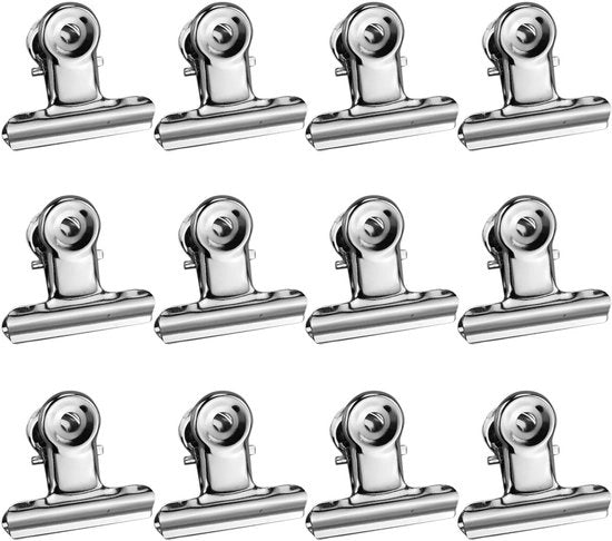 Fotoclips in Acciaio Inossidabile - 12 Pezzi - Bulldogclips Mini - Per Casa/Scolastico/Ufficio - Materiale Duraturo