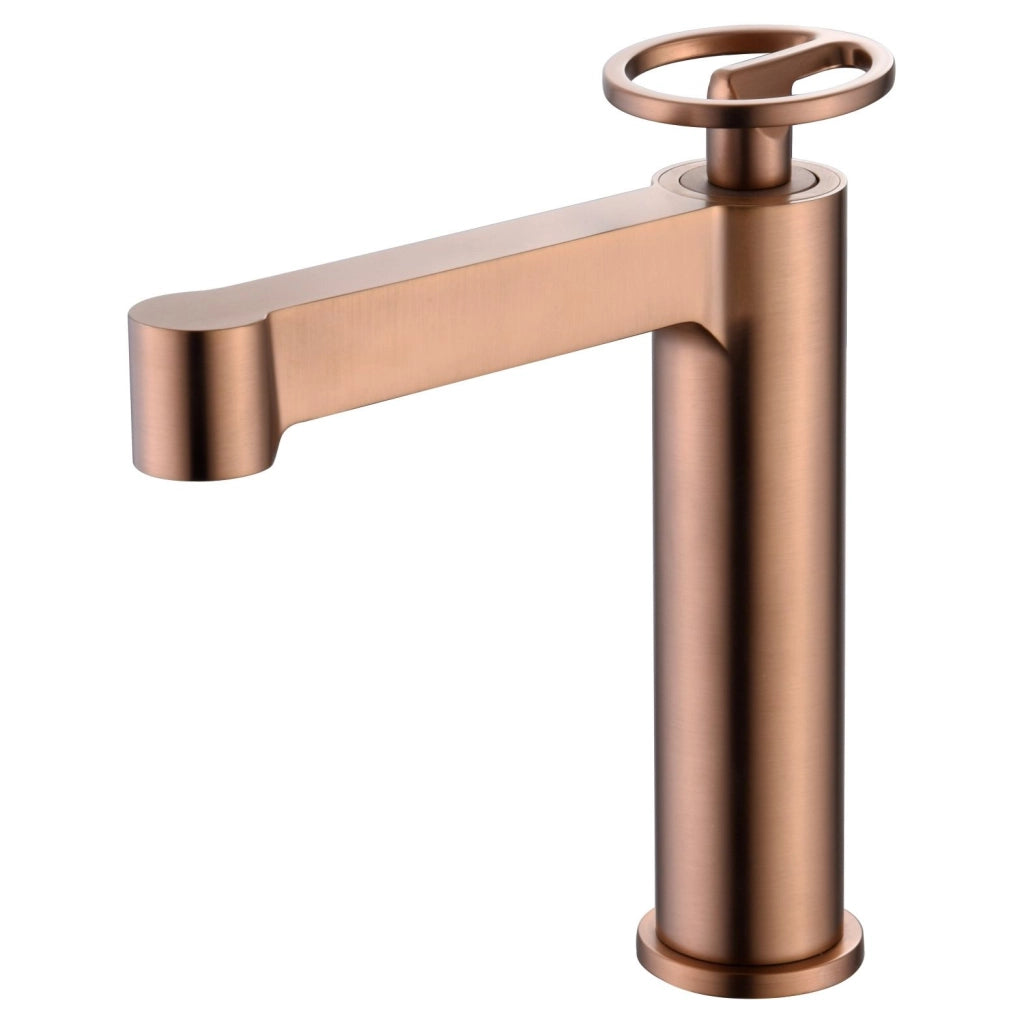 IMEX Miscelatore monocomando per lavabo in ottone con finitura oro rosa spazzolato cartuccia ceramica Ø26 mm TOP set 2 flessibili 3-8 inclusi altezza 184 mm canna 135 mm – Modello BDC033-1ORC