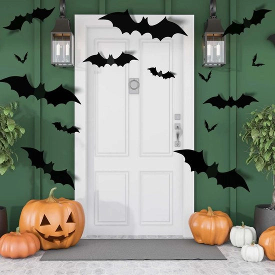 AUAUY 120 pezzi decorazione 3D pipistrello Halloween, adesivi per parete in 4 diverse misure, PVC impermeabile, nero spettrale, decorazioni DIY pipistrello per Halloween rimovibili per decorazione di finestra