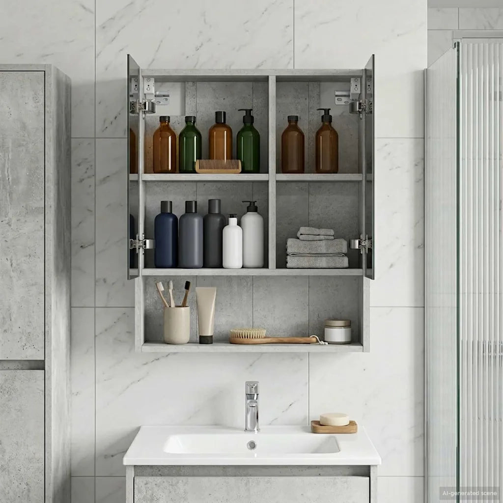 Mobiletto per specchio da bagno con lo scaffale Grigio cemento