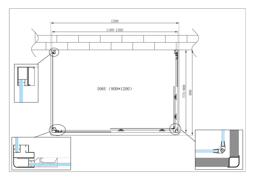 Box Cabina Doccia 3 Lati Vetro Fisso Laterale + Due Lati Scorrevoli Vetro 6 mm H 190 cm 80x120x80