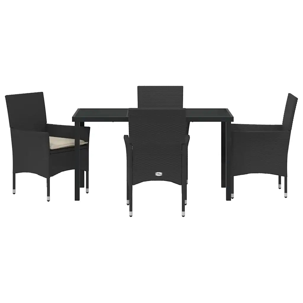 Set da Pranzo per Giardino con cuscino 5 pcs Nero polyrattan