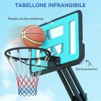 Canestro Basket da Esterno Regolabile da 146-236 cm con Ruote e Base Riempibile, Nero