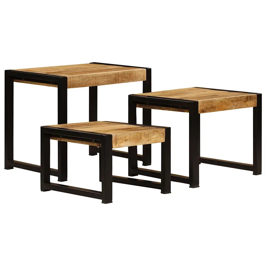 Tavolini Impilabili 3 pz in Legno Massello di Mango 247404