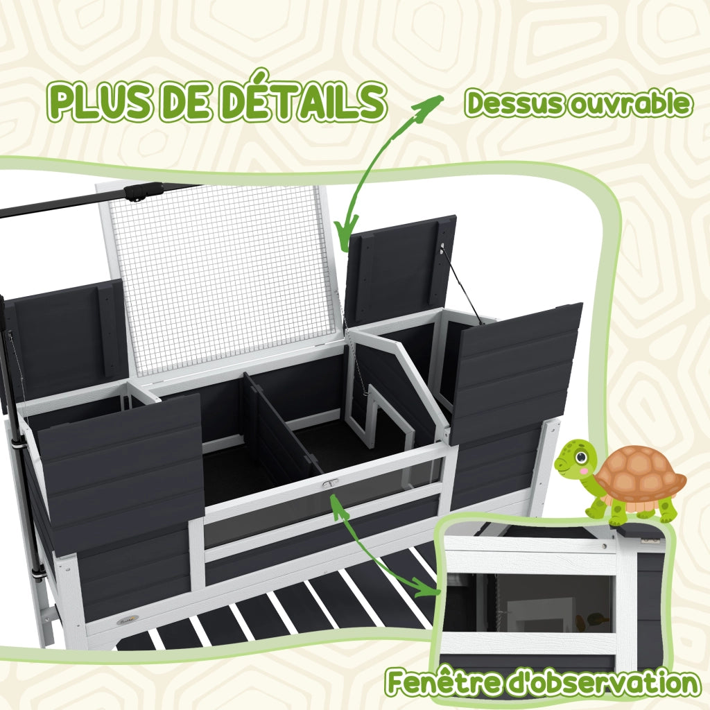 Casetta per tartarughe con 2 nicchie e lampada regolabile ¨C zephmum ¨C legno massello 122x56.5x93 cm grigio