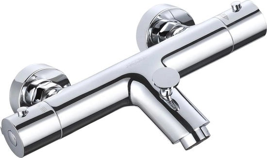 Termostato del douchetto con Blocco di Sicurezza e Finestra in Acciaio Inox - Per Vasca da Bagno e Montaggio a Parete