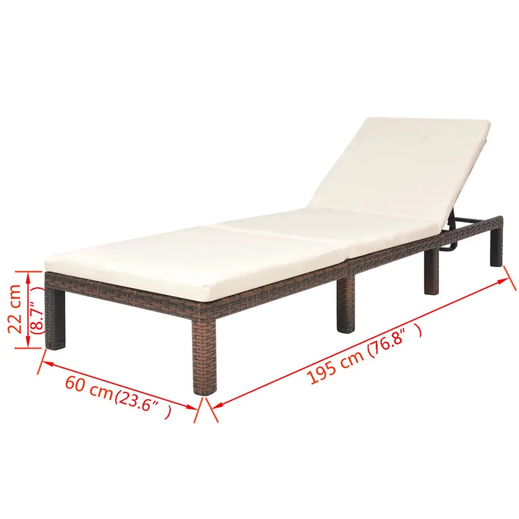 Lettino Prendisole con Cuscino in Polyrattan Marrone 42845