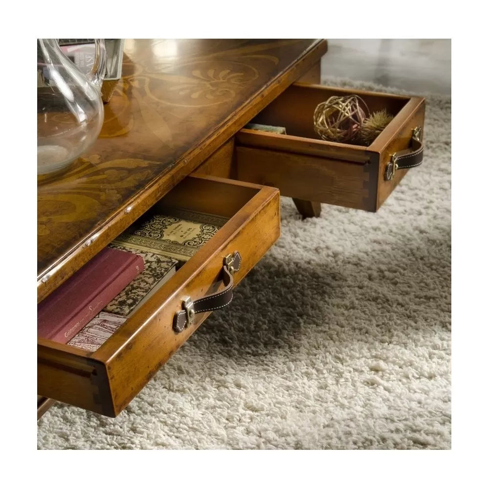 Tavolino quadrato 4 cassetti legno classico 100x100x33 - Mobili 2G