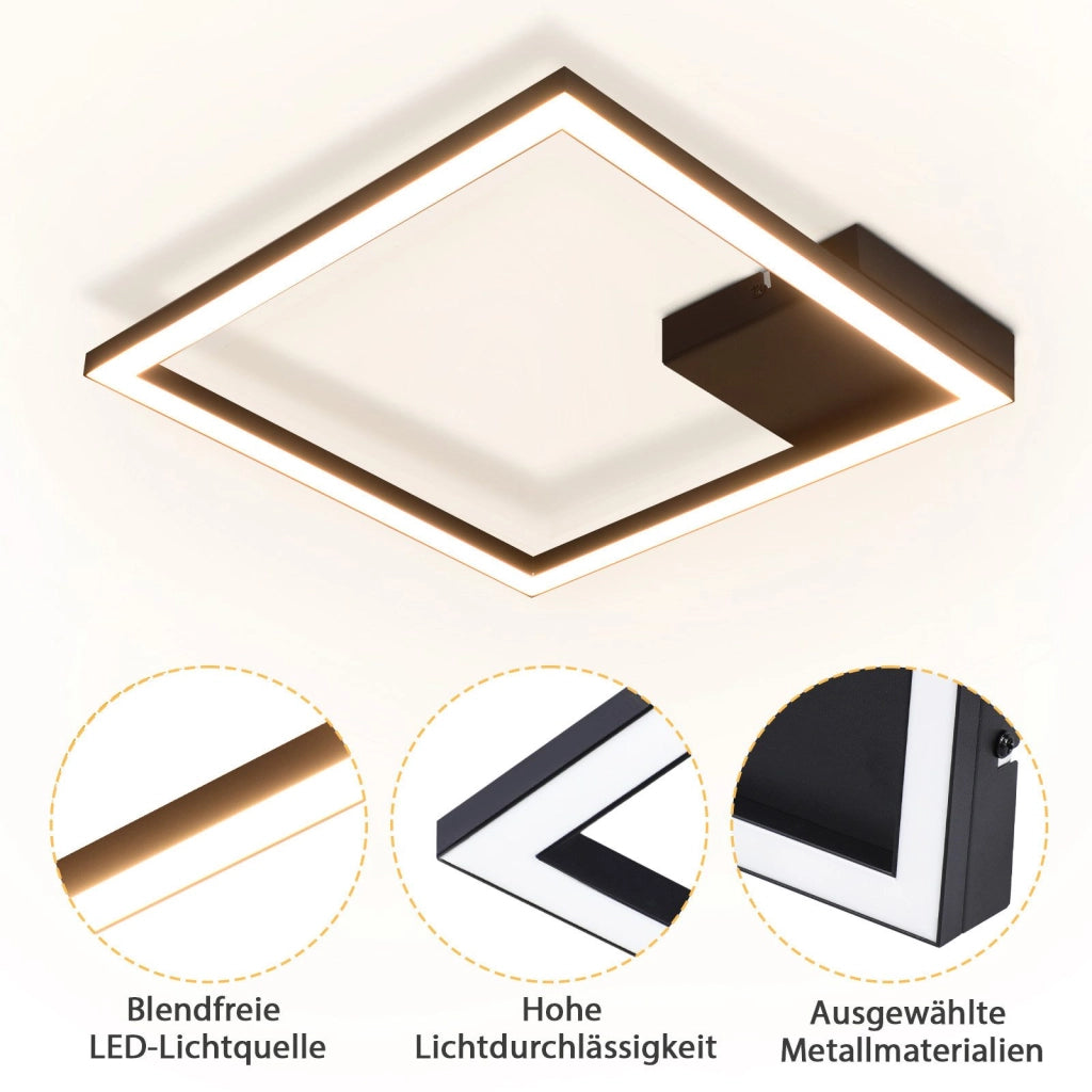 ZMH Lampada da soffitto plafoniera LED quadrata nera 3000K moderna per soggiorno corridoio cucina