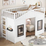 OKWISH Letto a castello 90×200 cm, Letto Singolo con Scala, Sponde di Sicurezza e Mensola, senza Materasso, Legno e MDF, Bianco